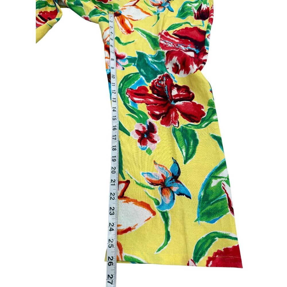 Lauren Ralph Lauren Womens Size 12 Floral Linen Capri Pants Yellow Tropical - Picture 5 of 7